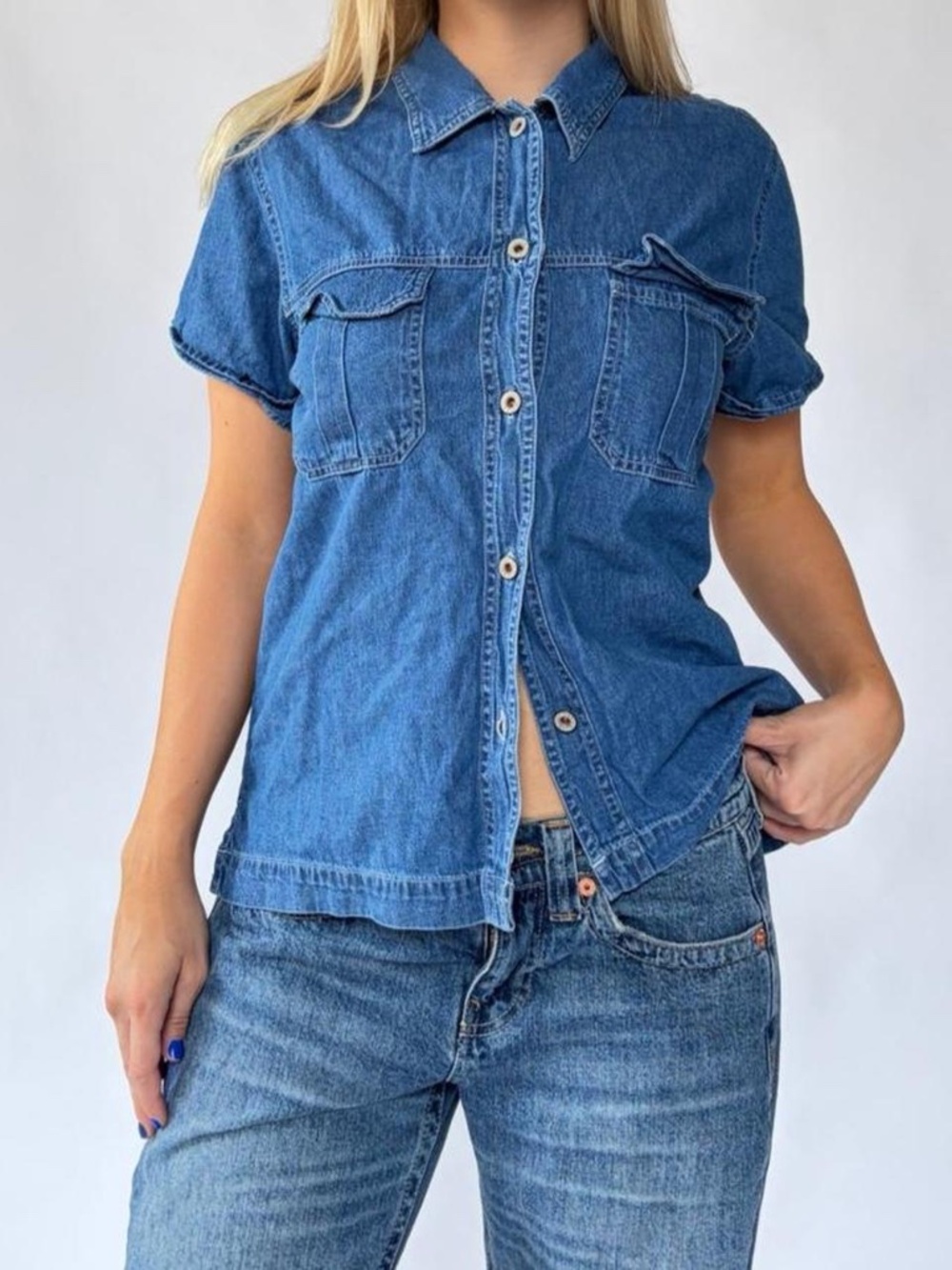 Denim Button Up Blouse Medium 90's